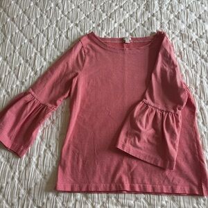 j crew large‎ red white striped shirt boat neck 3/4 flare bell sleeves